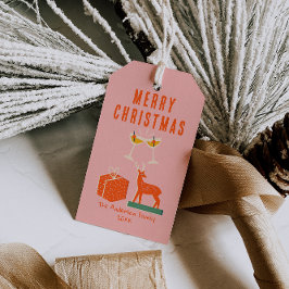 Vintag Hand Drawn Red Pink Weihnachten Funky Spaß Geschenkanhänger