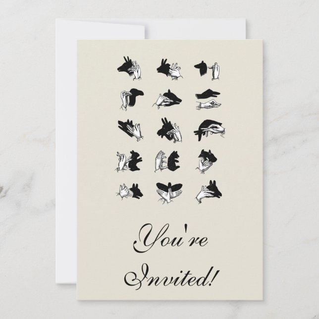 Vintag Hand Puppet Shadow Games Einladung (Vorderseite)