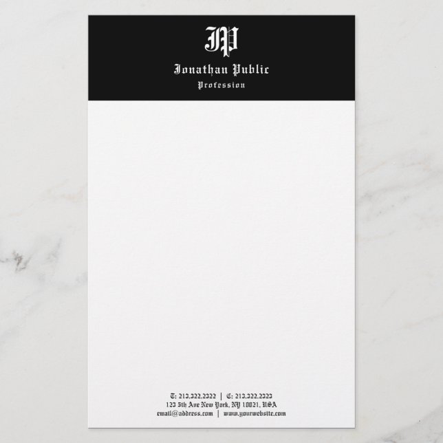 Vintag handgeschriebene Schwarz-weiße Elegant-Vorl Briefpapier (Vorderseite)