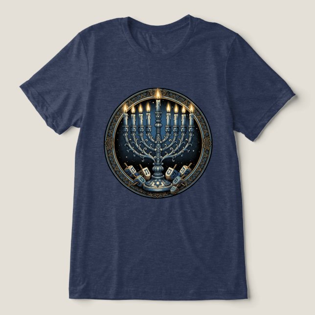 Vintag Hanukkah Menorah Tri-Blend Shirt (Design Vorderseite)