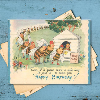 Vintag Happy Bee Birthday Holiday Postcard Feiertagspostkarte