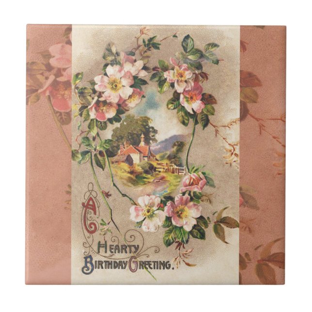 Vintag Happy Birthday Card Artwork Fliese (Vorderseite)