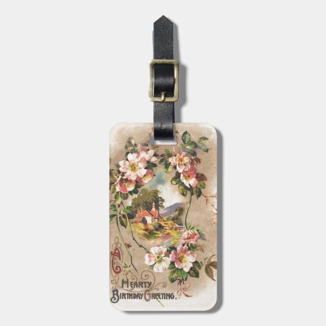 Vintag Happy Birthday Card Artwork Gepäckanhänger (Vorderseite vertikal)