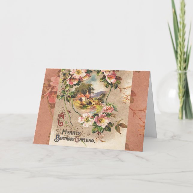 Vintag Happy Birthday Card Artwork Karte (Vorderseite)