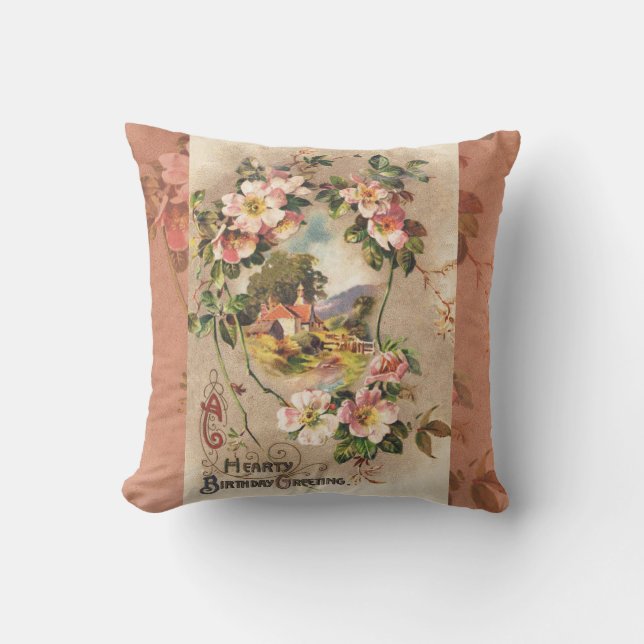 Vintag Happy Birthday Card Artwork Kissen (Vorderseite)