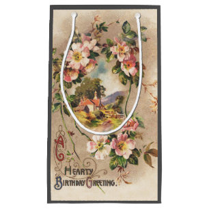 Vintag Happy Birthday Card Artwork Kleine Geschenktüte