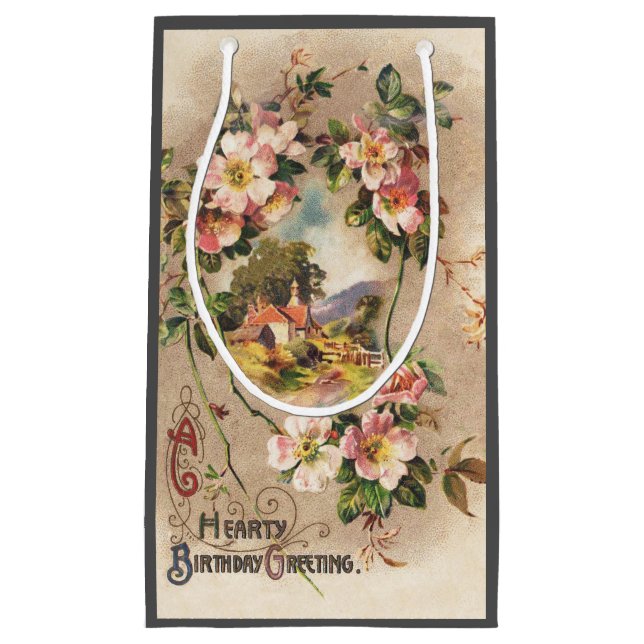 Vintag Happy Birthday Card Artwork Kleine Geschenktüte (Vorderseite)