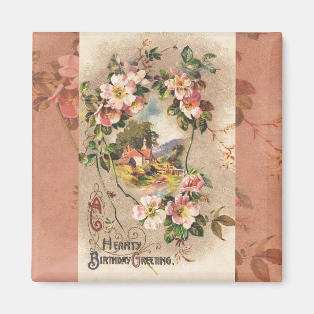 Vintag Happy Birthday Card Artwork Magnet (Vorne)