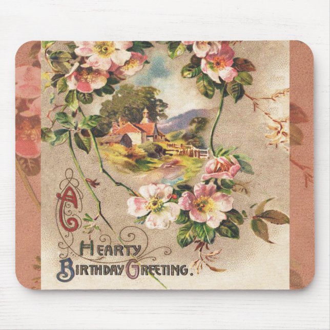 Vintag Happy Birthday Card Artwork Mousepad (Vorne)