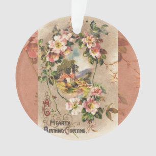 Vintag Happy Birthday Card Artwork Ornament
