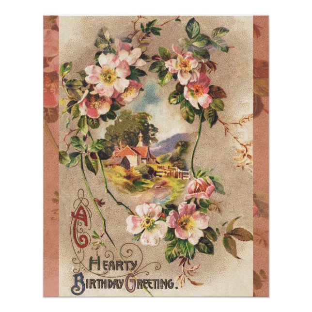 Vintag Happy Birthday Card Artwork Poster (Vorderseite)