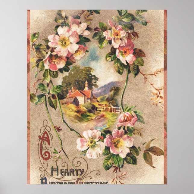 Vintag Happy Birthday Card Artwork Poster (Vorne)