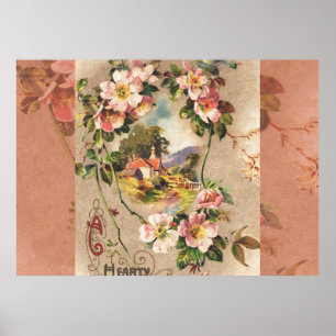 Vintag Happy Birthday Card Artwork Poster