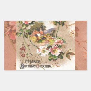 Vintag Happy Birthday Card Artwork Rechteckiger Aufkleber