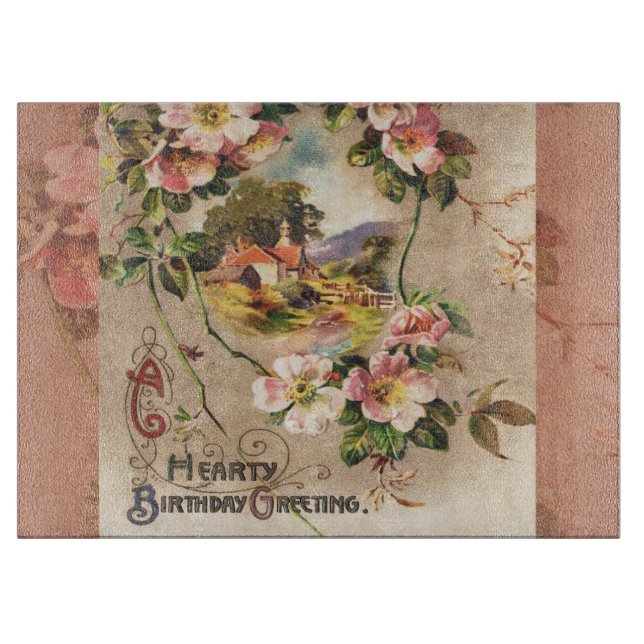 Vintag Happy Birthday Card Artwork Schneidebrett (Vorderseite)