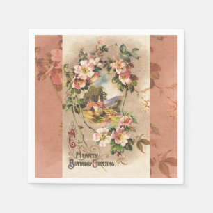 Vintag Happy Birthday Card Artwork Serviette
