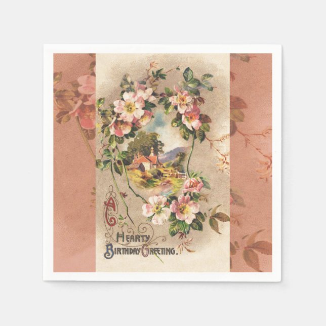 Vintag Happy Birthday Card Artwork Serviette (Vorderseite)