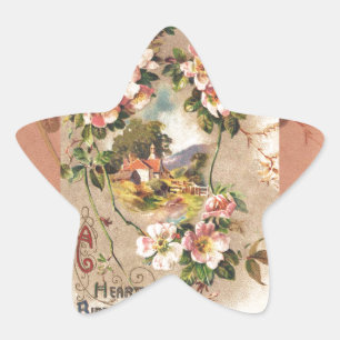 Vintag Happy Birthday Card Artwork Stern-Aufkleber