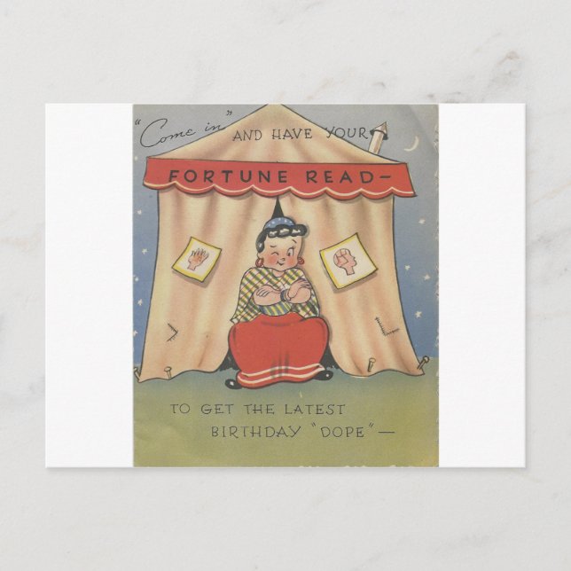 Vintag Happy Birthday Fortune Teller Postkarte (Vorderseite)