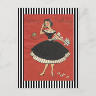Vintag Happy Birthday Girl Postkarte