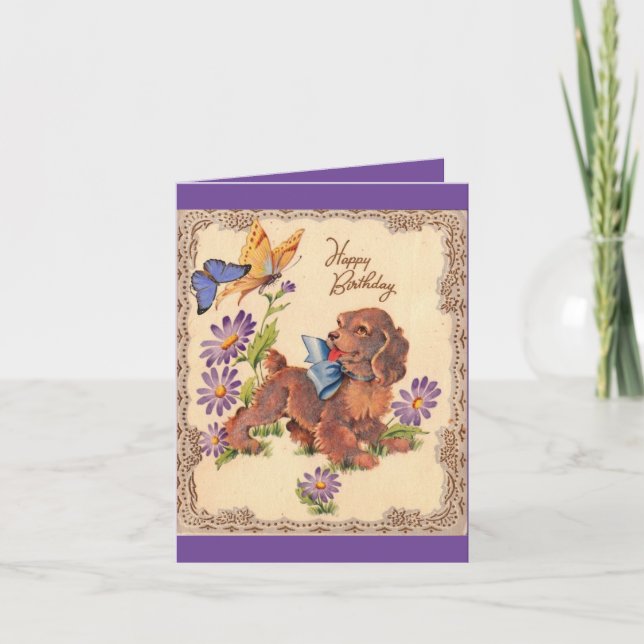Vintag Happy Birthday Puppy Karte (Vorderseite)
