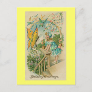 Vintag Happy Birthday Spring Butterfells Postkarte