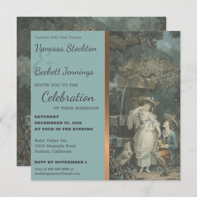 Vintag Happy Couple Wedding Einladung (Vorne/Hinten)