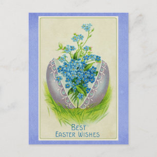 Vintag Happy Easter Blue Floral Postkarte
