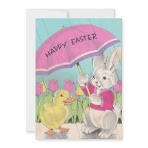 Vintag Happy Easter Chick Bunny Floral