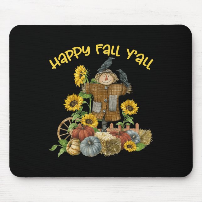 Vintag Happy Fall Y'all Scarecrow Erntedank Ha Mousepad (Vorne)