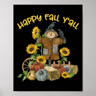 Vintag Happy Fall Y'all Scarecrow Erntedank Ha Poster