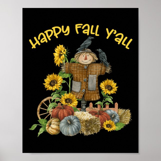 Vintag Happy Fall Y'all Scarecrow Erntedank Ha Poster (Vorne)