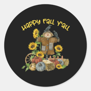 Vintag Happy Fall Y'all Scarecrow Erntedank Ha Runder Aufkleber