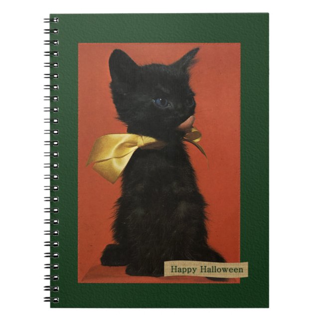 Vintag Happy Halloween Kitten Journal Notizblock (Vorderseite)