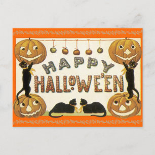 Vintag Happy Halloween Postcard Jack-O-Lanterns Postkarte