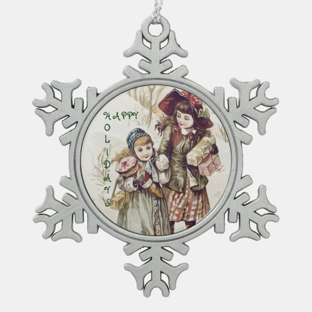 Vintag Happy Holidays Snowflake Ornament (Vorderseite)