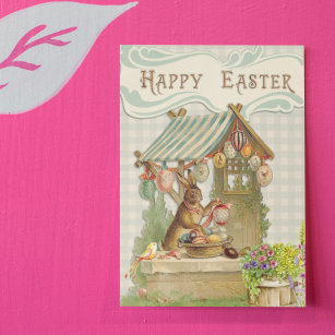 Vintag Happy Oaster Bunny House Spring Postkarte