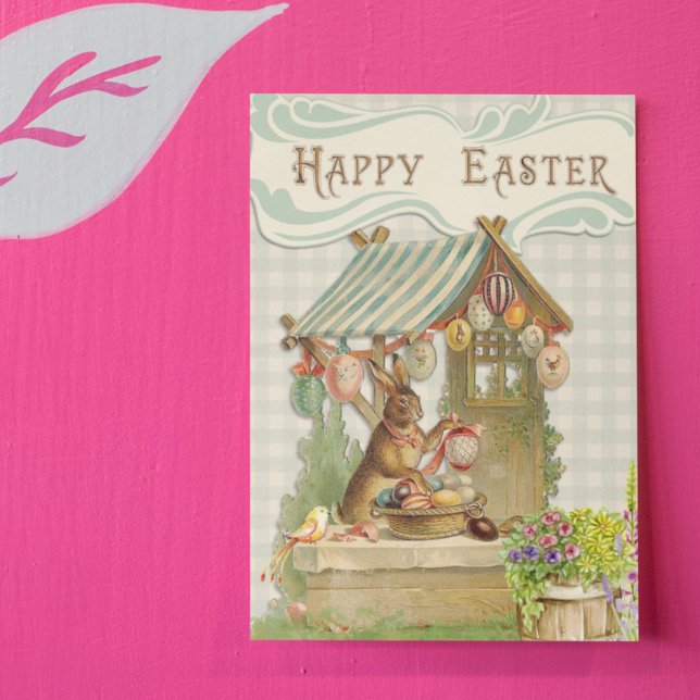 Vintag Happy Oaster Bunny House Spring Postkarte (Von Creator hochgeladen)
