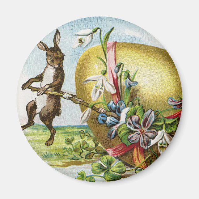 Vintag Happy Oaster Bunny Rabbits Ostereier Magnet (Vorne)