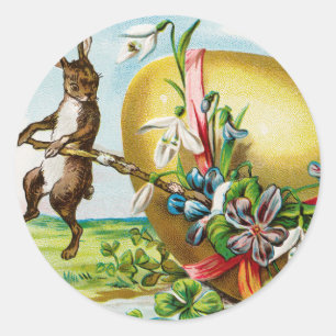 Vintag Happy Oaster Bunny Rabbits Ostereier Runder Aufkleber