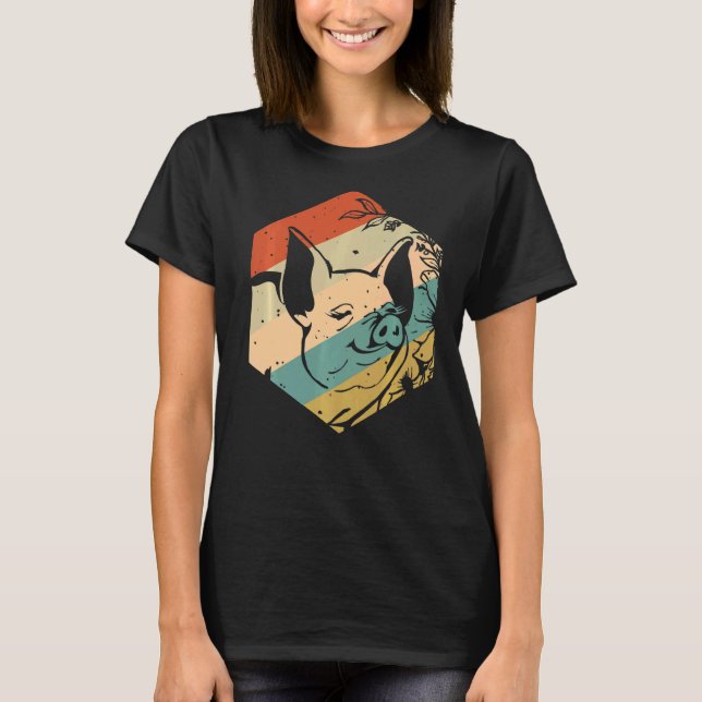 Vintag Happy Pig mit Blume Bauer T-Shirt (Vorderseite)