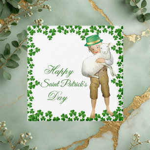 Vintag Happy St. Patricks Day Hat Boy Hugs Lamb Magnet