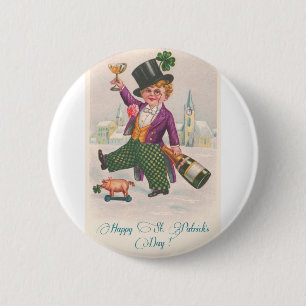 Vintag Happy St Patricks Day Kleeblatt Champagne Button