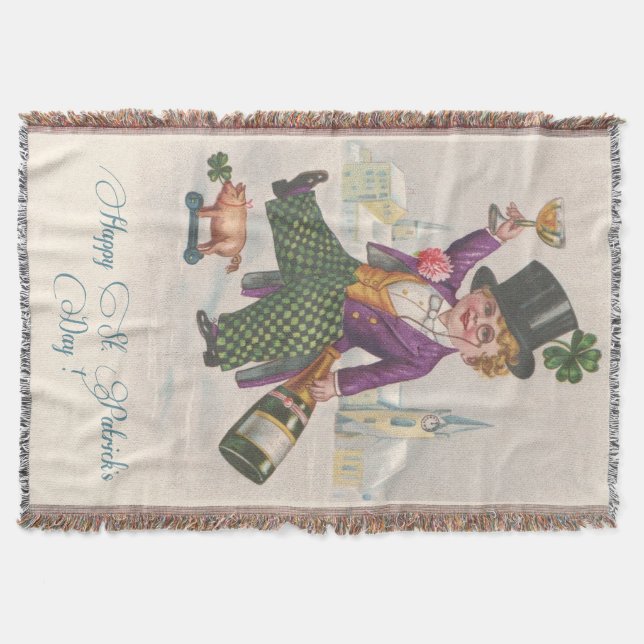 Vintag Happy St Patricks Day Kleeblatt Champagne Decke (Vorderseite)