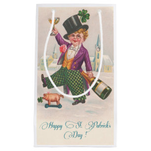 Vintag Happy St Patricks Day Kleeblatt Champagne Kleine Geschenktüte