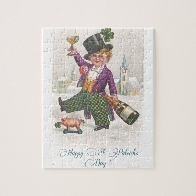 Vintag Happy St Patricks Day Kleeblatt Champagne Puzzle (Vertikal)