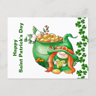 Vintag Happy St. Patricks Day Pot of Gold Gnome Postkarte