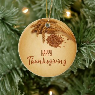 Vintag Happy Thanksgiving Wheat Corn Keramikornament