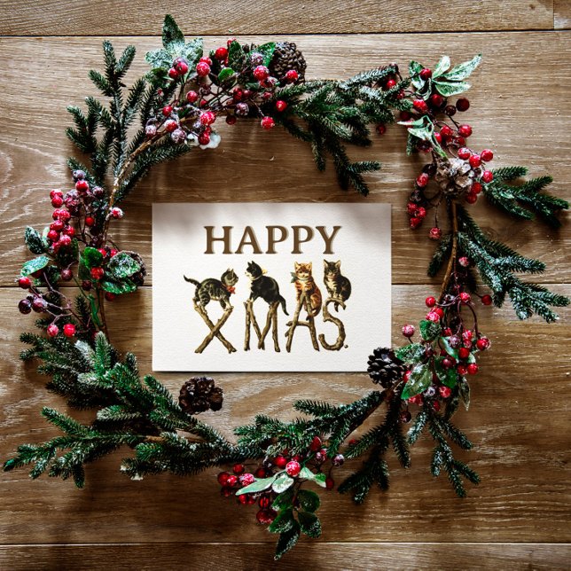 Vintag Happy Xmas Niedlich Cat Kitten Weihnachten (Mockup designed by rawpixel.com / Freepik)