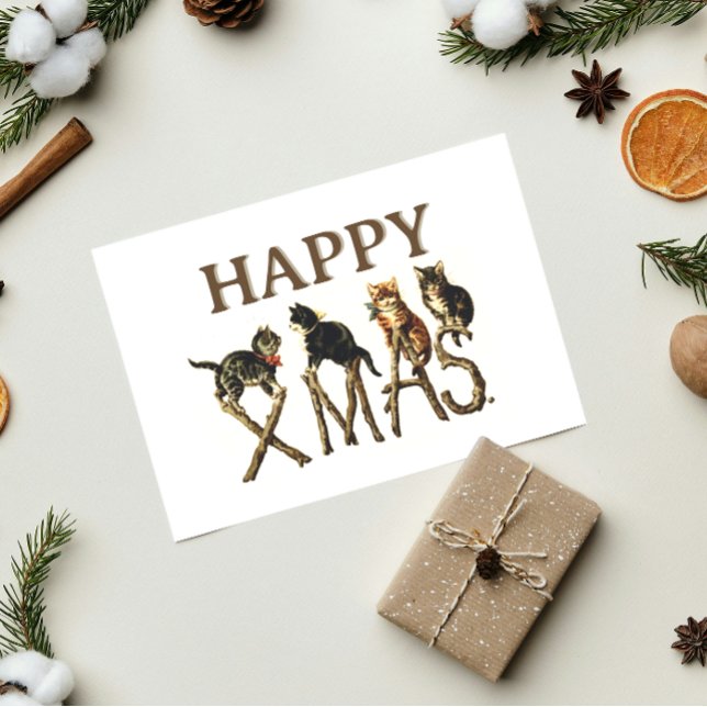 Vintag Happy Xmas Niedlich Cat Kitten Weihnachten (Von Creator hochgeladen)